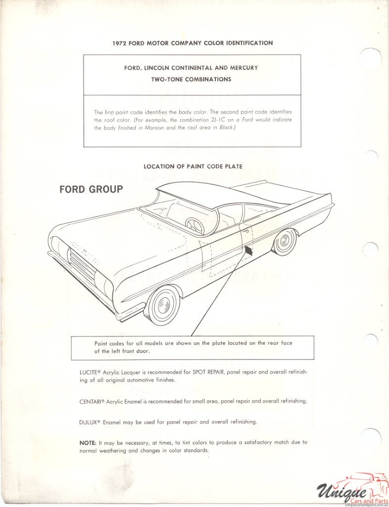 1972 Ford Paint Charts DuPont L 4